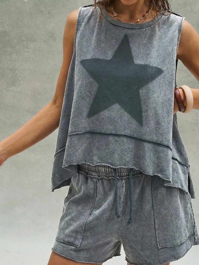 Grey Casual Women's Knit Loose Vest & Loose Shorts
